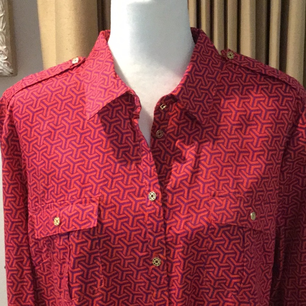 PURPLE & CORAL PATTERNED, COTTON BLOUSE XL